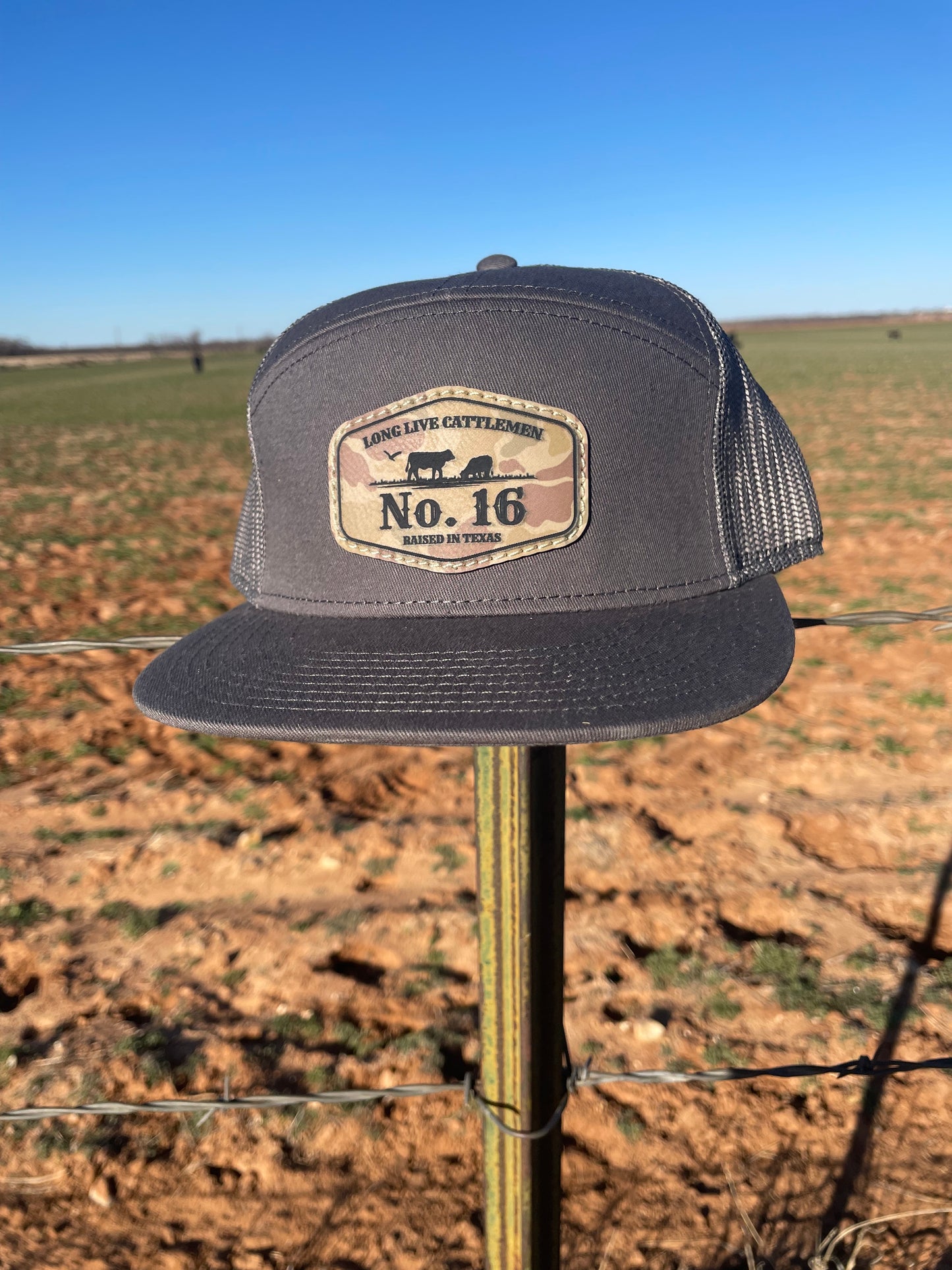 Long Live Cattlemen- Dark Grey, Camo Patch Hat